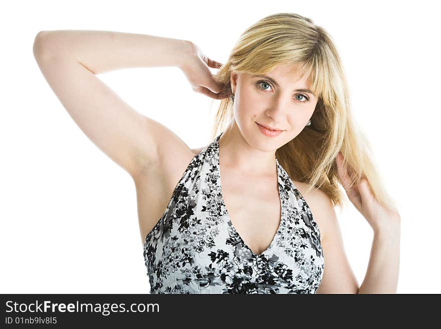 Portrait of a beautiful woman. Isolated on white background