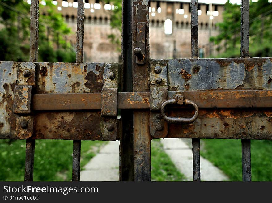 Rusty locked gate of a monument. Rusty locked gate of a monument