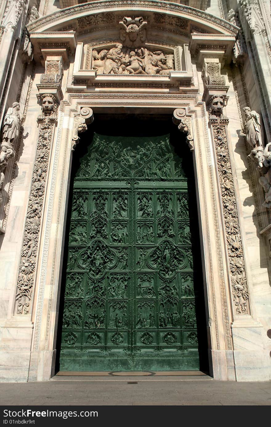 The entrance door of Milan cathedral. The entrance door of Milan cathedral