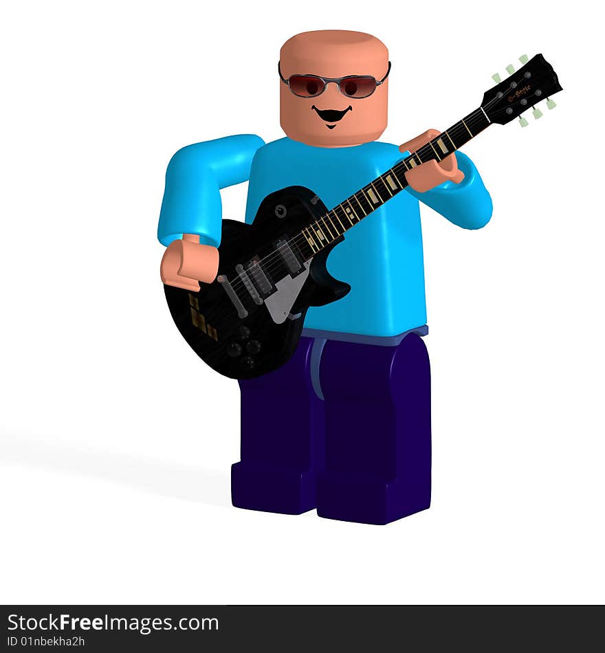 Avatar Toy Boy plays the guitar. With Clipping Path over white. Avatar Toy Boy plays the guitar. With Clipping Path over white