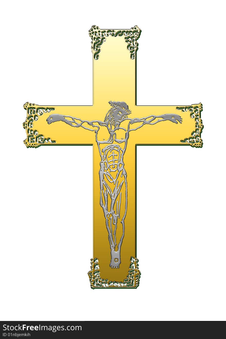 The cross of metals, on the background of white