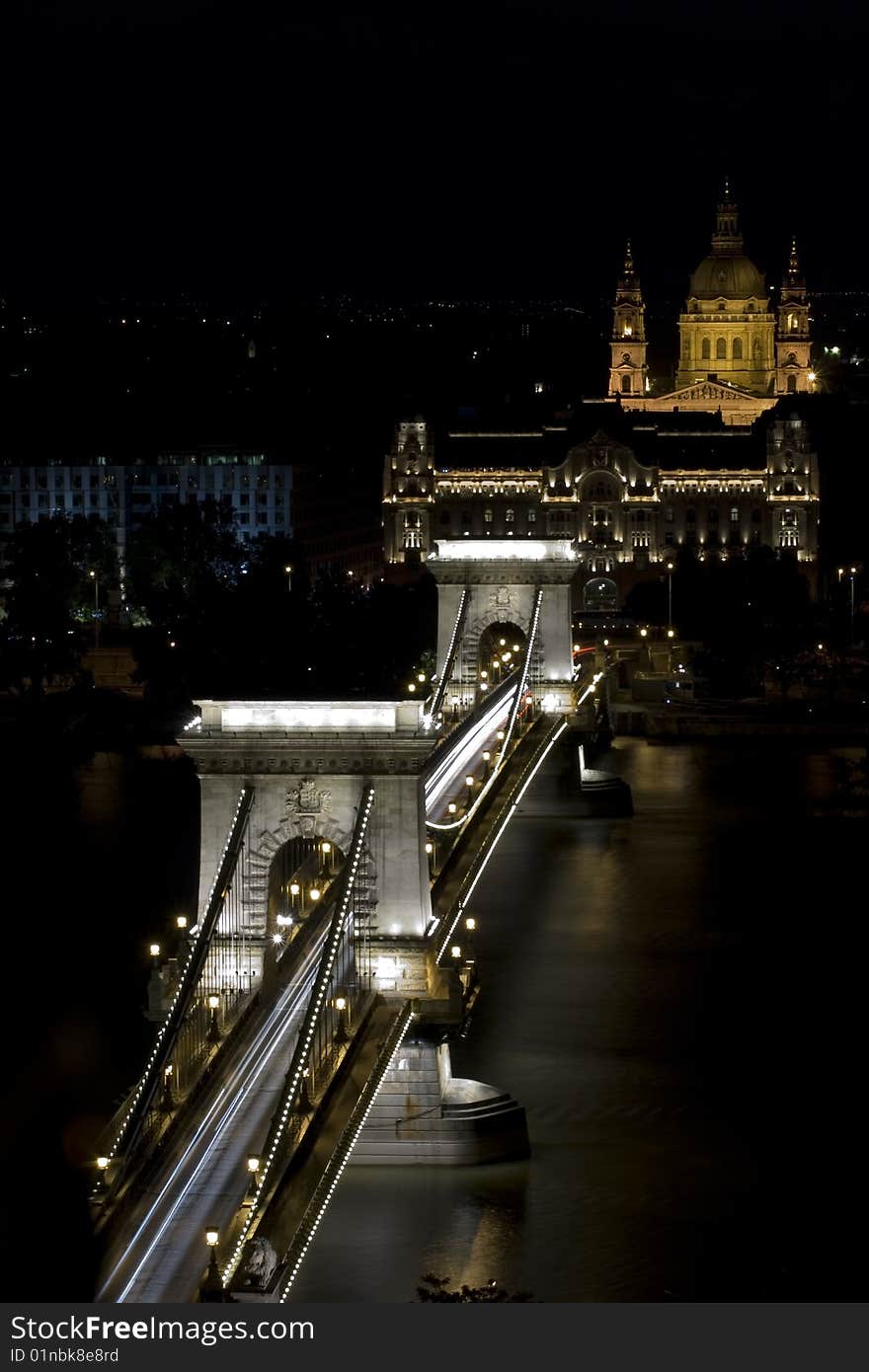 Szechenyi Chain Bridge in Budapest - night view. Szechenyi Chain Bridge in Budapest - night view