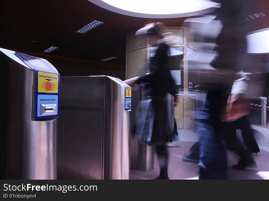 People entering the subway station