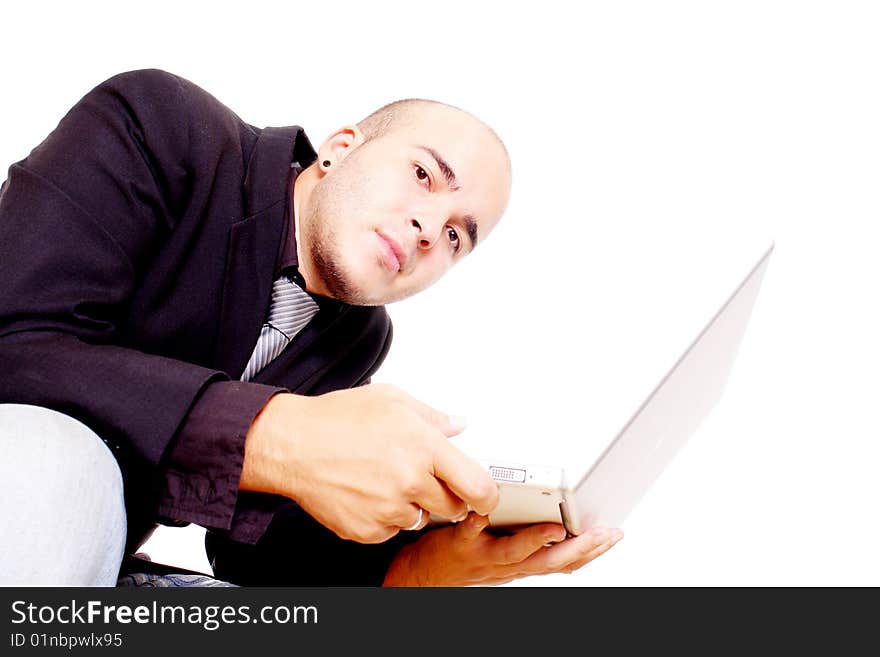 Business man looking at camera on white background. Business man looking at camera on white background