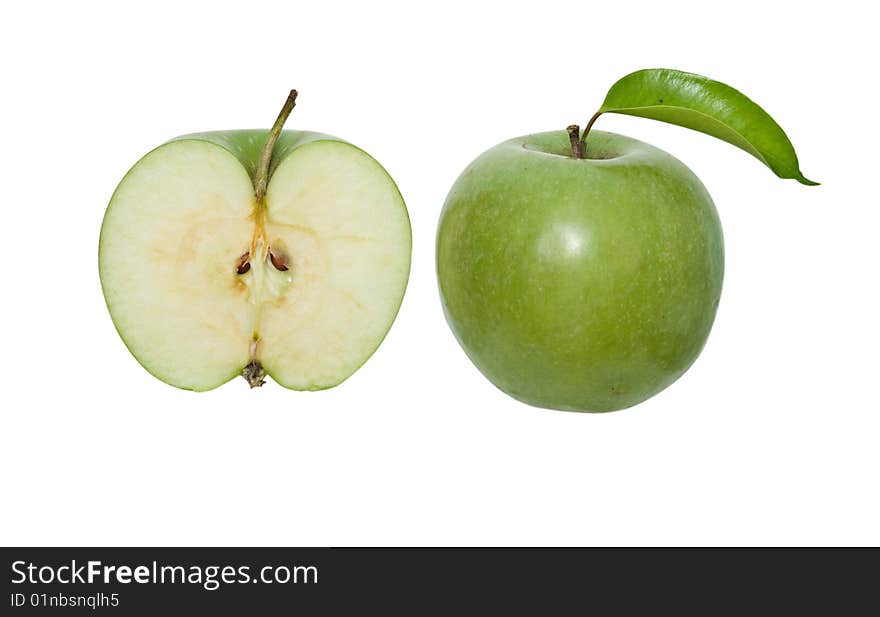 Green apple and its cross-section. Green apple and its cross-section