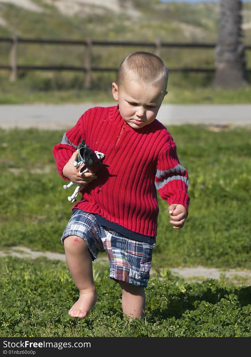 Boy with scraped knee