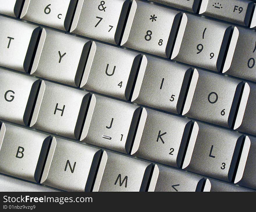 A laptop aluminum keyboard at close-up