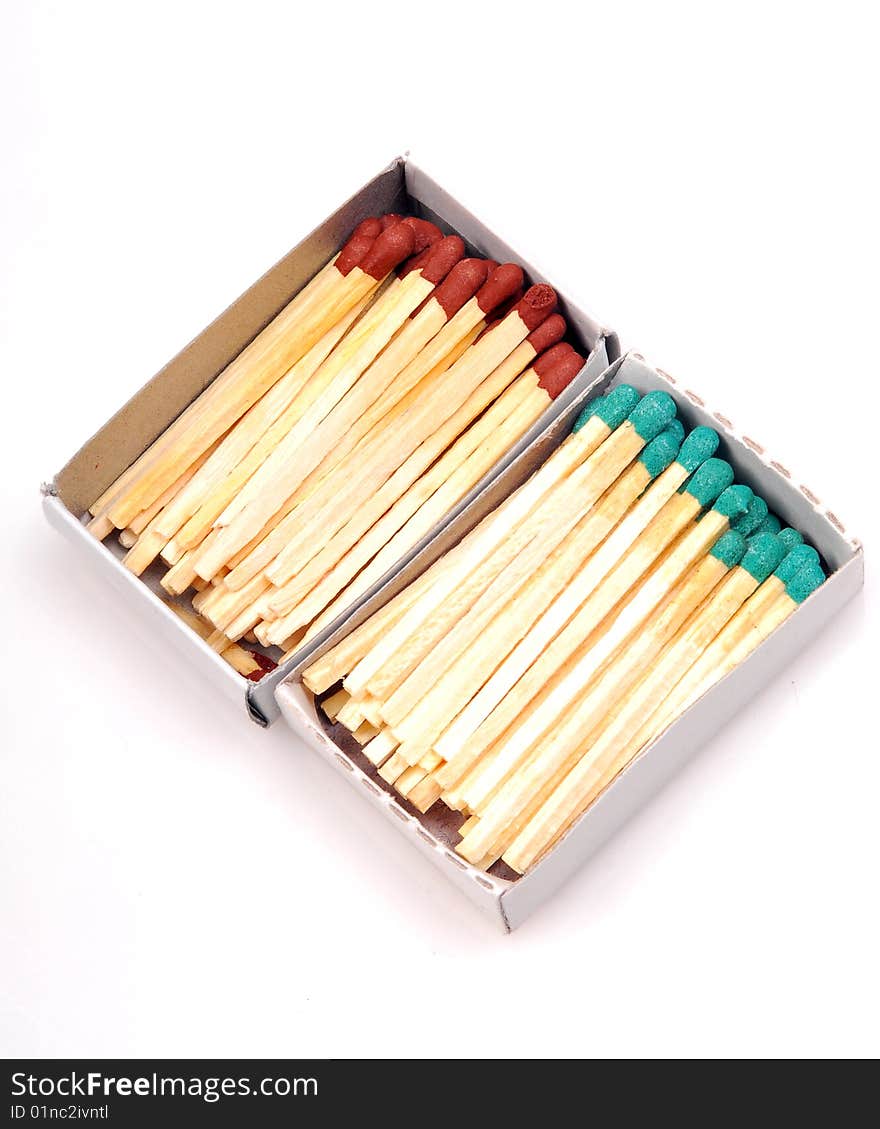 Colored matchsticks isoated on white background.