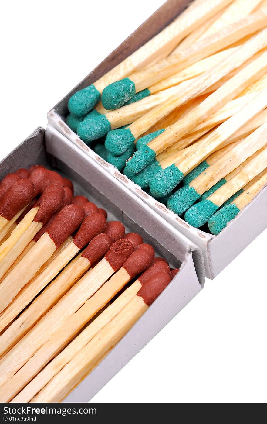 Matchsticks closeup isolated on white.