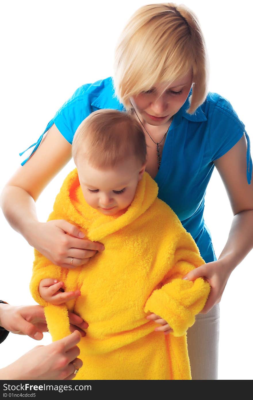 Portrait of a happy mother with her son after bath. Portrait of a happy mother with her son after bath.