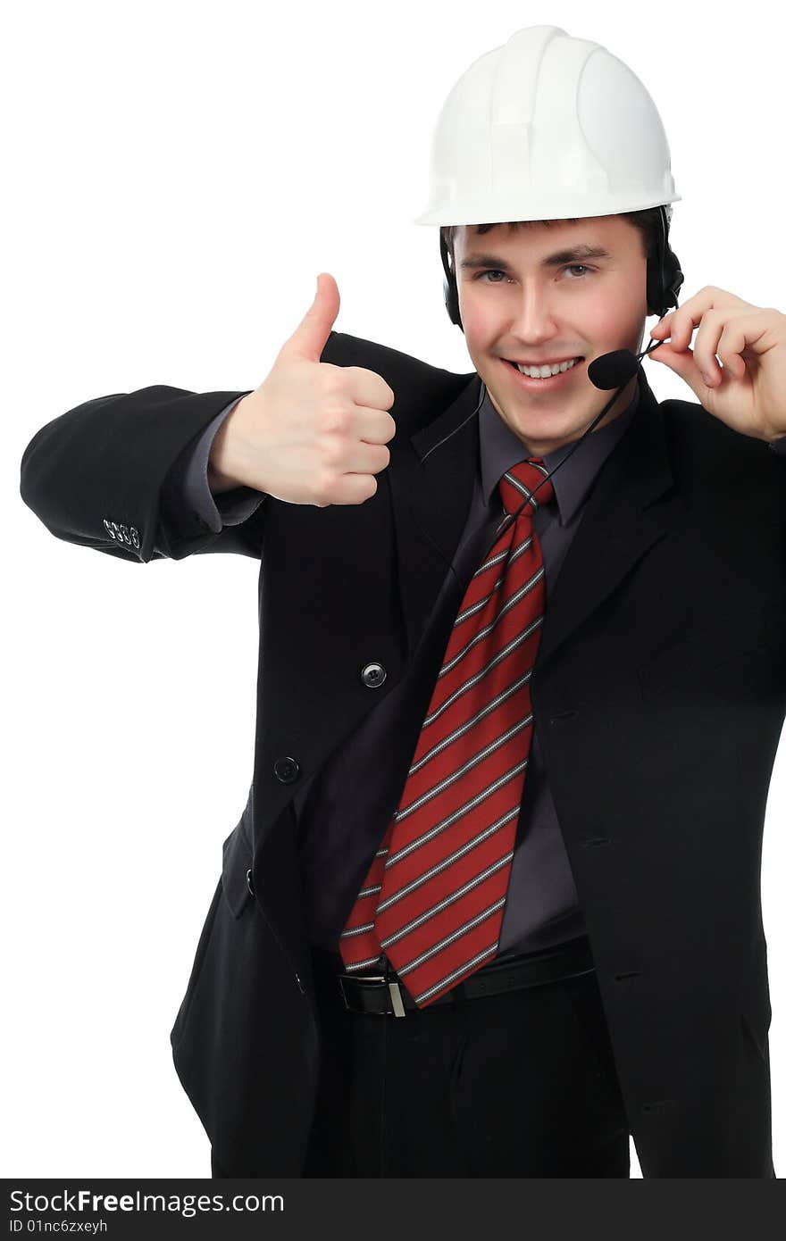 Business theme: friendly businessman in a work process. Business theme: friendly businessman in a work process.