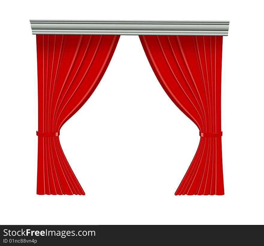 3D of a Red Curtain Isolated on White Background