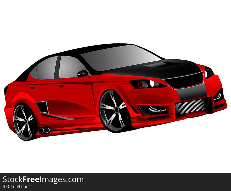 Vectorized illustration of customized red lexus isf modified concept japanese drifter D formula. Vectorized illustration of customized red lexus isf modified concept japanese drifter D formula.