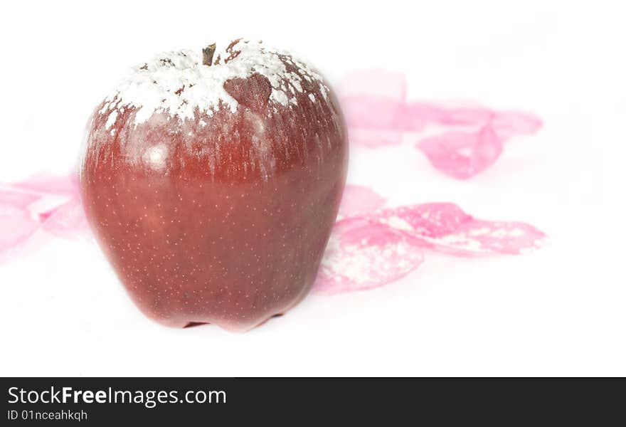 Sweet apple on white background with sugar ans heart. Sweet apple on white background with sugar ans heart.