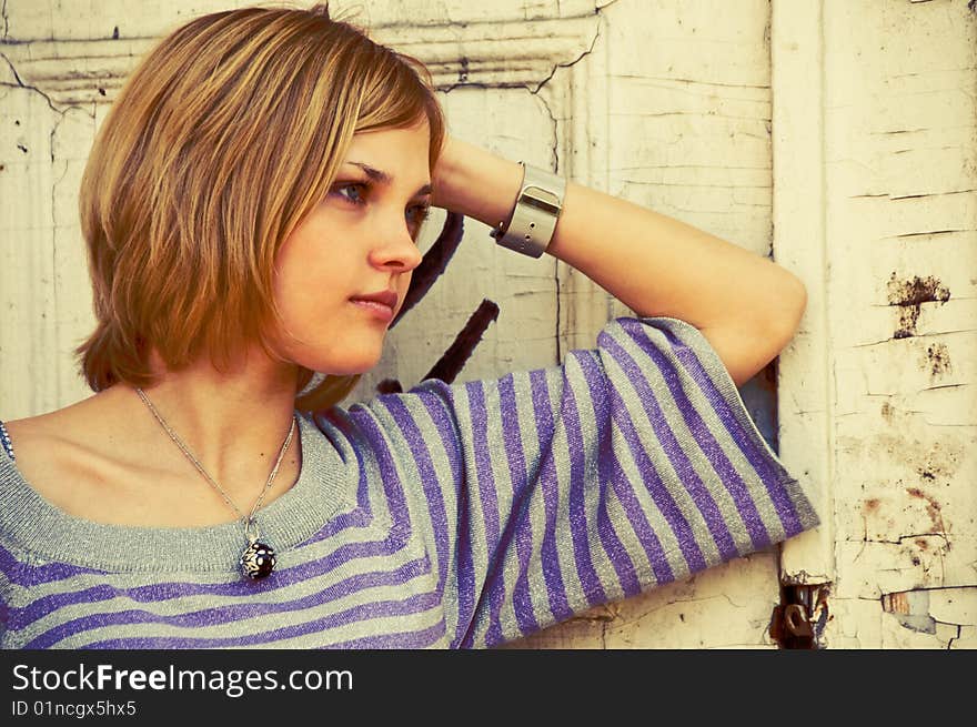 Portrait of young beautiful woman outdoor