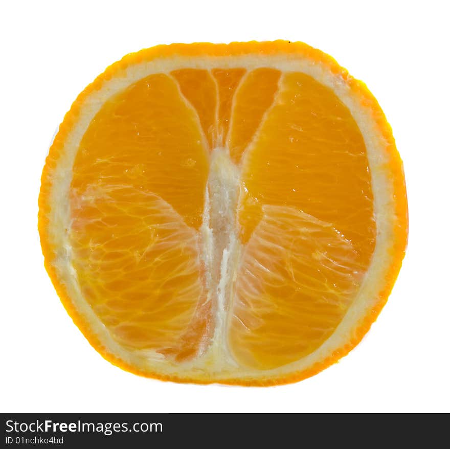 Half of frash orange. Isolated over white. Half of frash orange. Isolated over white