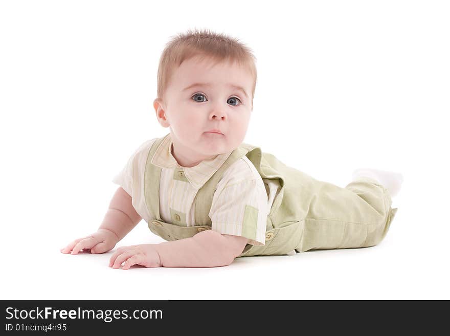 Portrait of adorable blue-eyes baby lying down