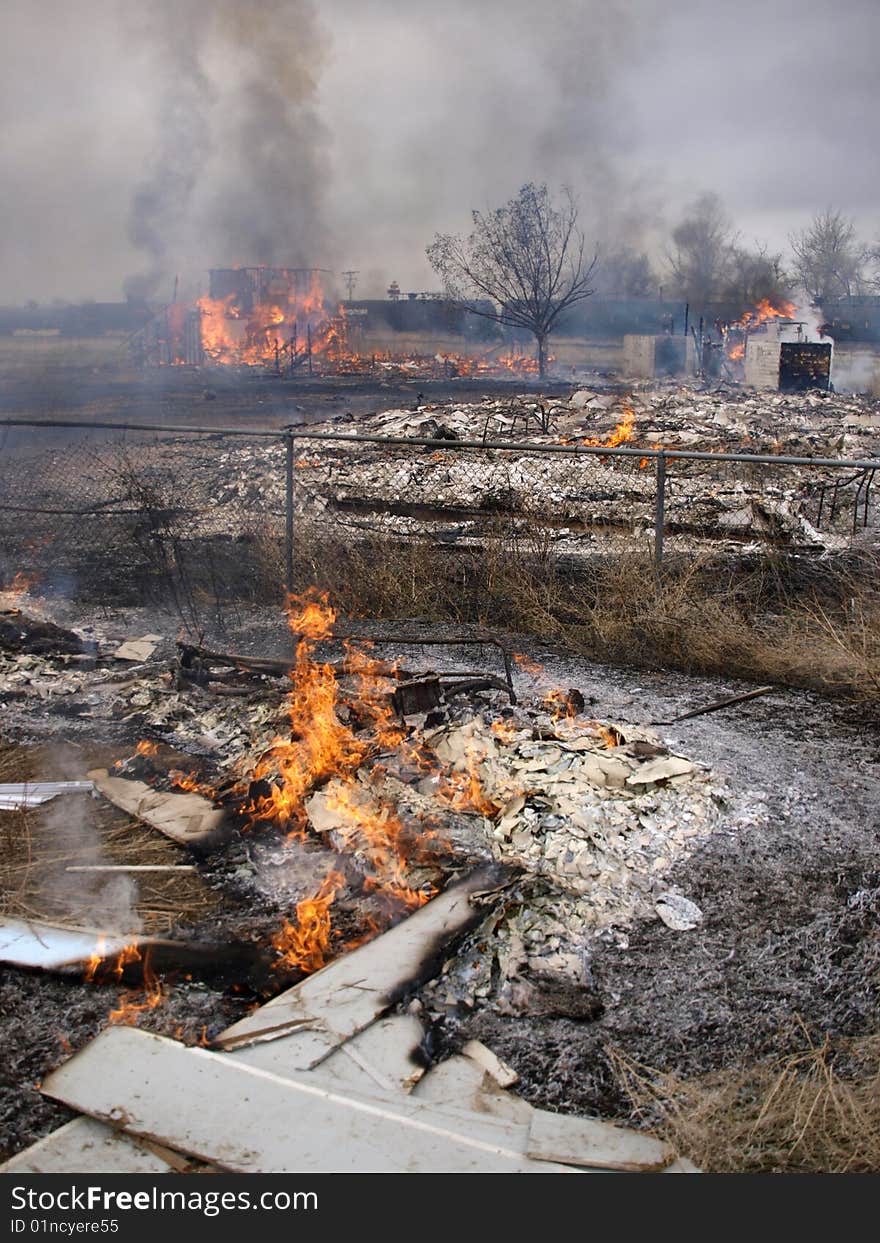 Color image of a burning building.