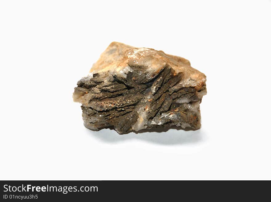 Sample baryte & pyrite on a white background