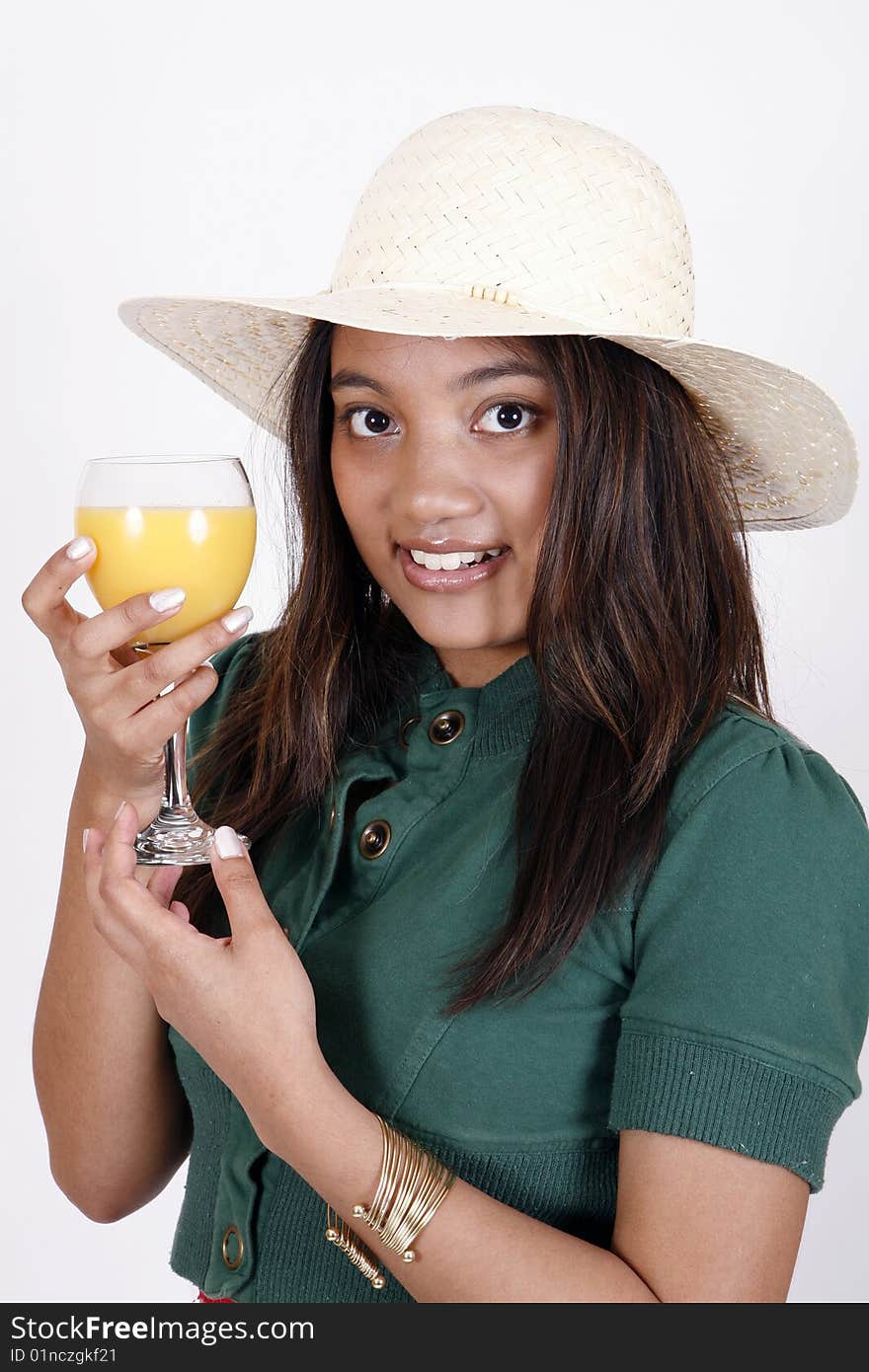 Sweet and girl drinking orange juice. Sweet and girl drinking orange juice