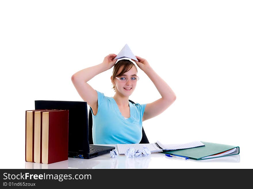 Teenager girl on desk