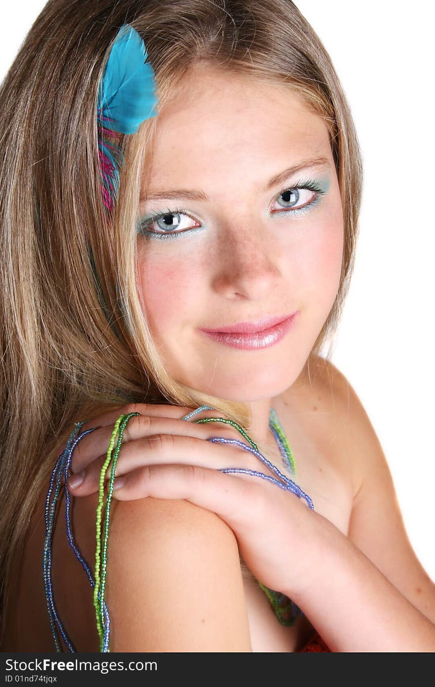 Beautiful young female model with accessories in her hair