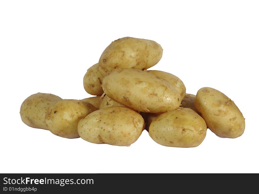 Raw potatoes on white background