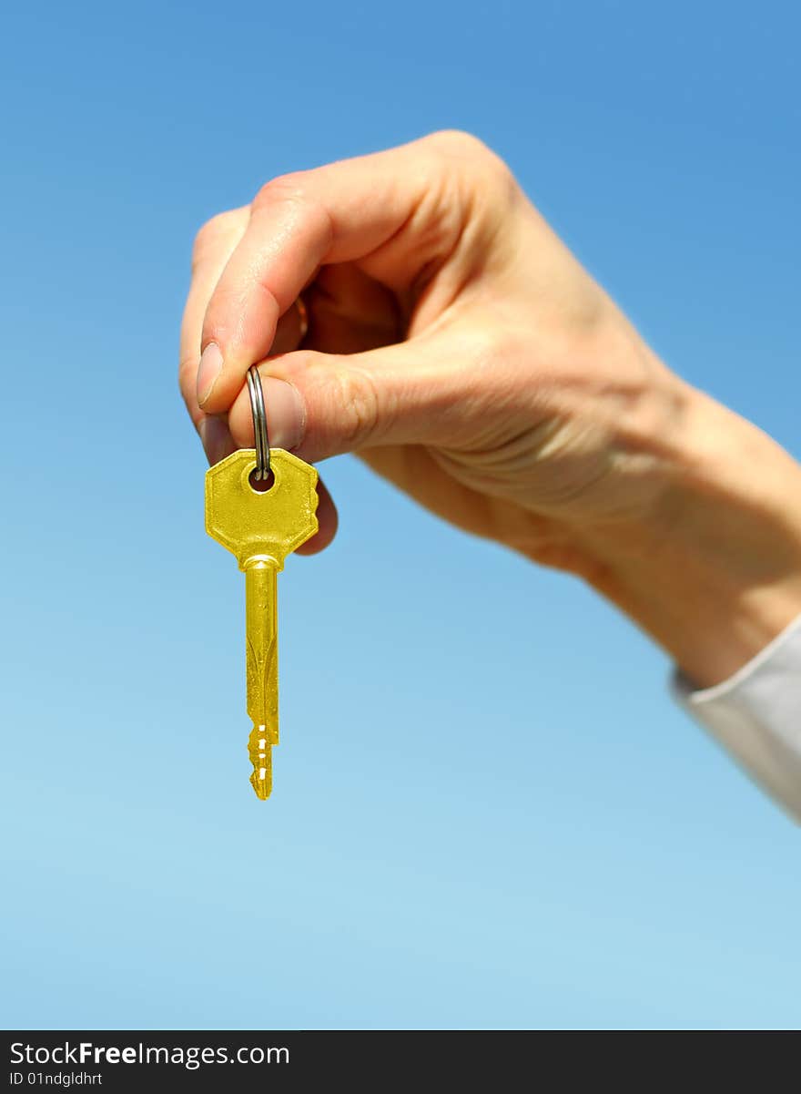 Key in a palm over white background