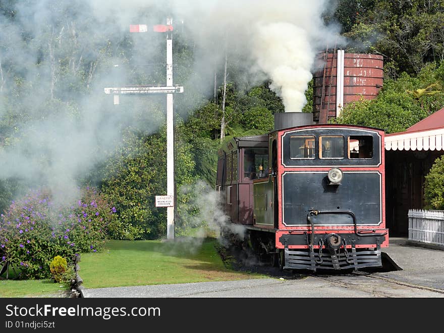 The vintage locomotive cab with steam engine