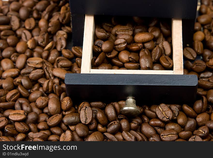 Wooden box over coffee