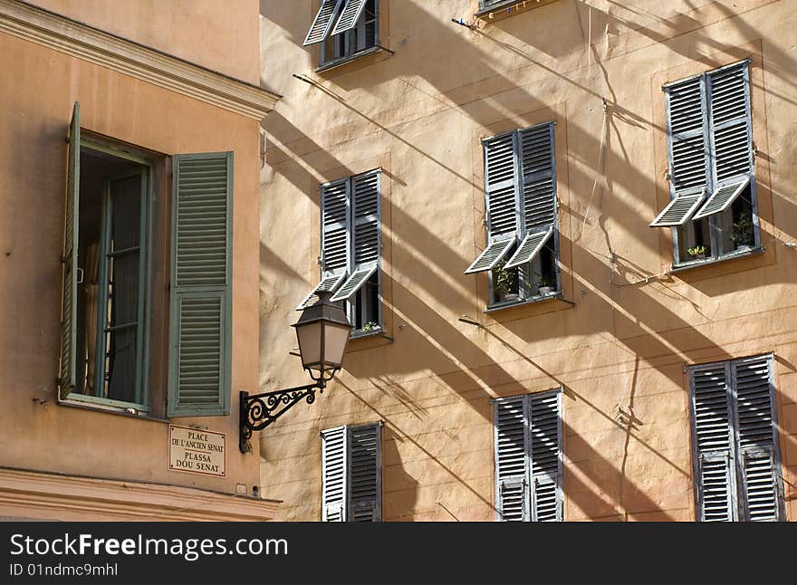 Old buildings in the city of Nice (Nizza) in Italy. . Old buildings in the city of Nice (Nizza) in Italy.