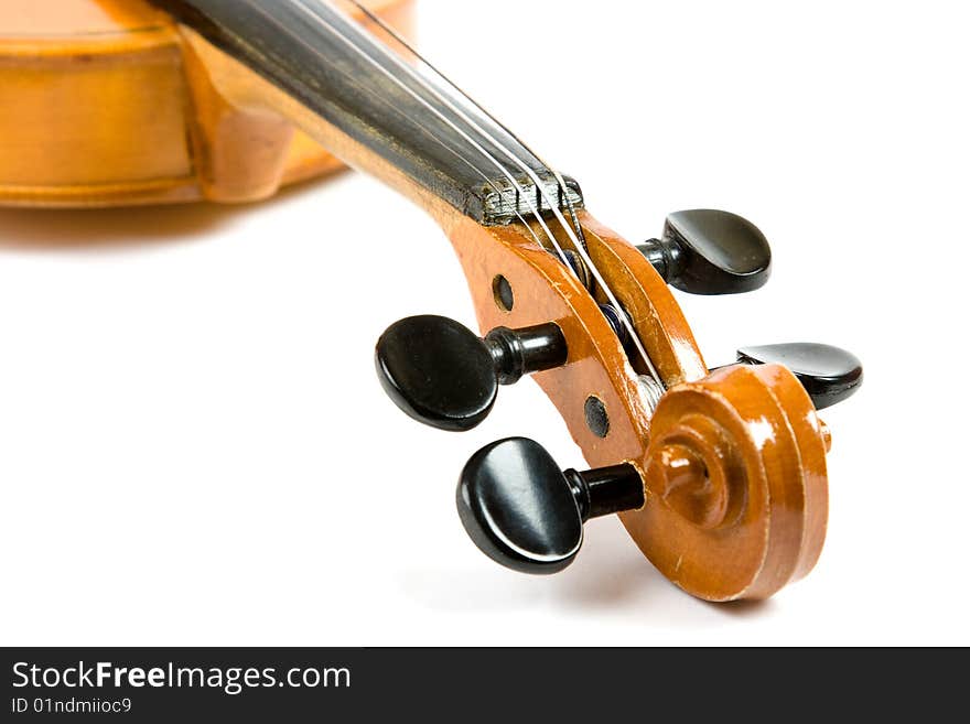 Violin and bow isolated on white.