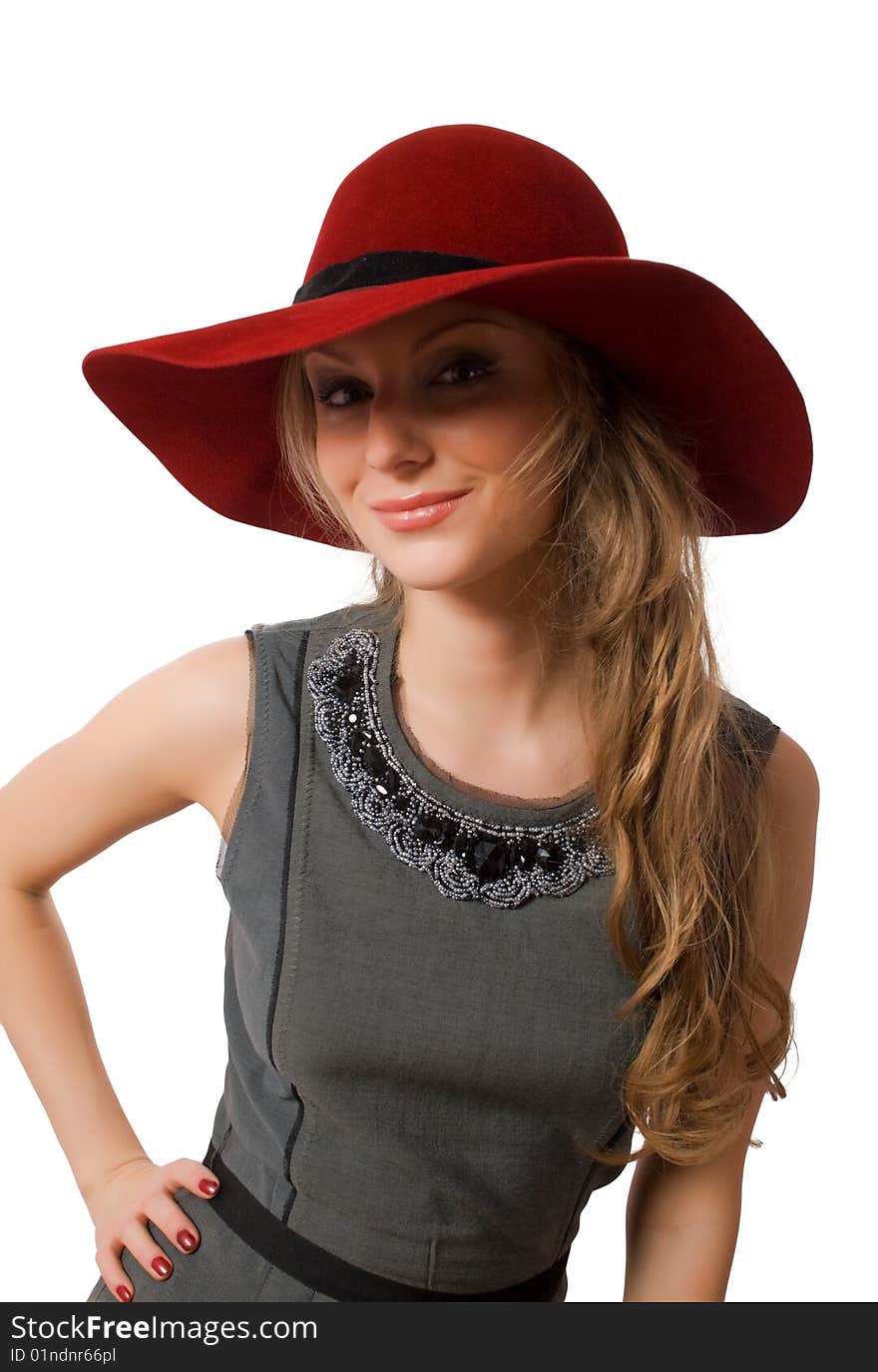 Young female in hat isolated