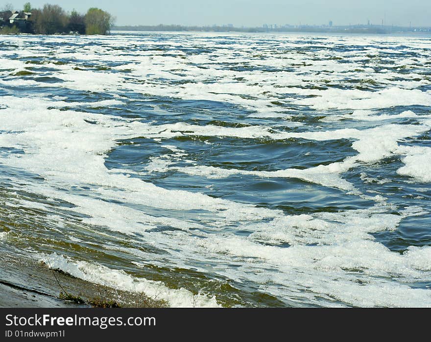 Waves and tempestuous water spring yard