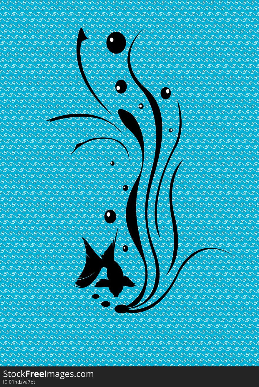 Vector illustraition of retro abstract floral swirl elements with fish and algae. Vector illustraition of retro abstract floral swirl elements with fish and algae