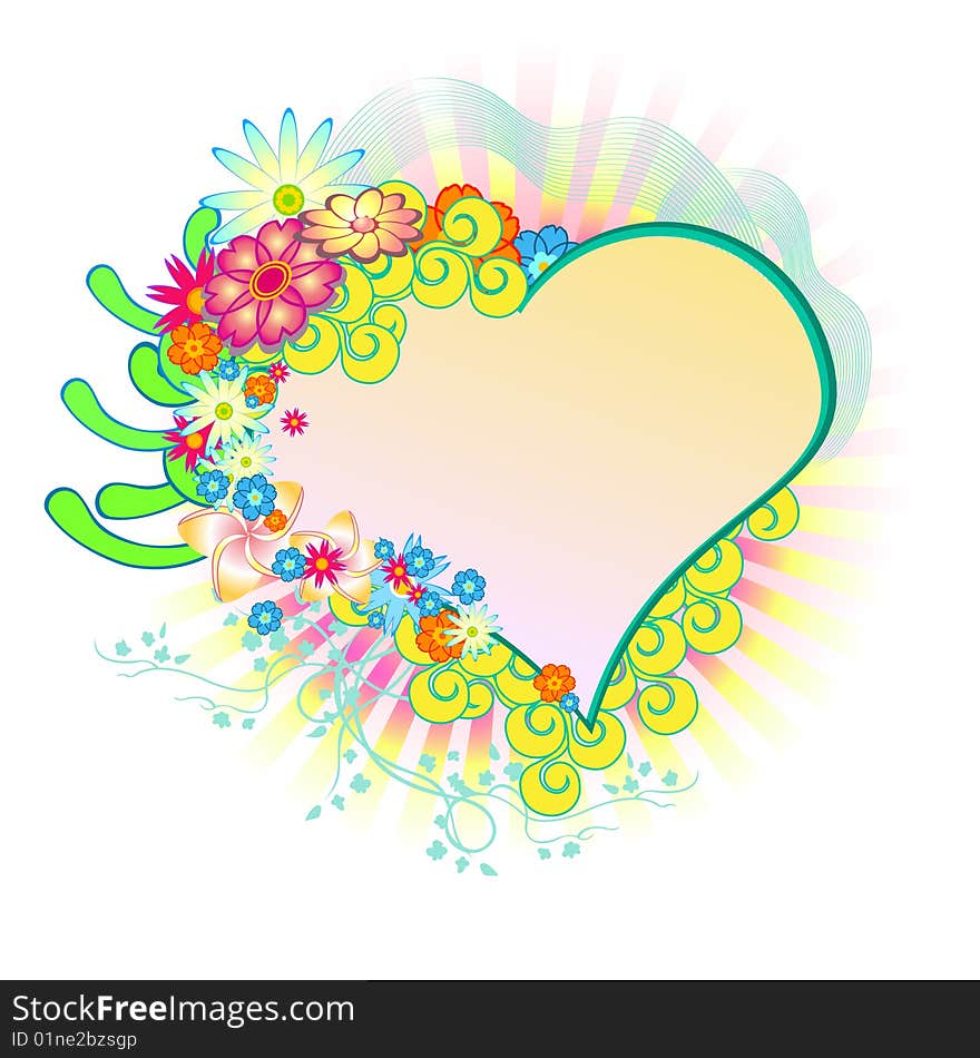 Vector illustraition of elegant floral frame with heart shape