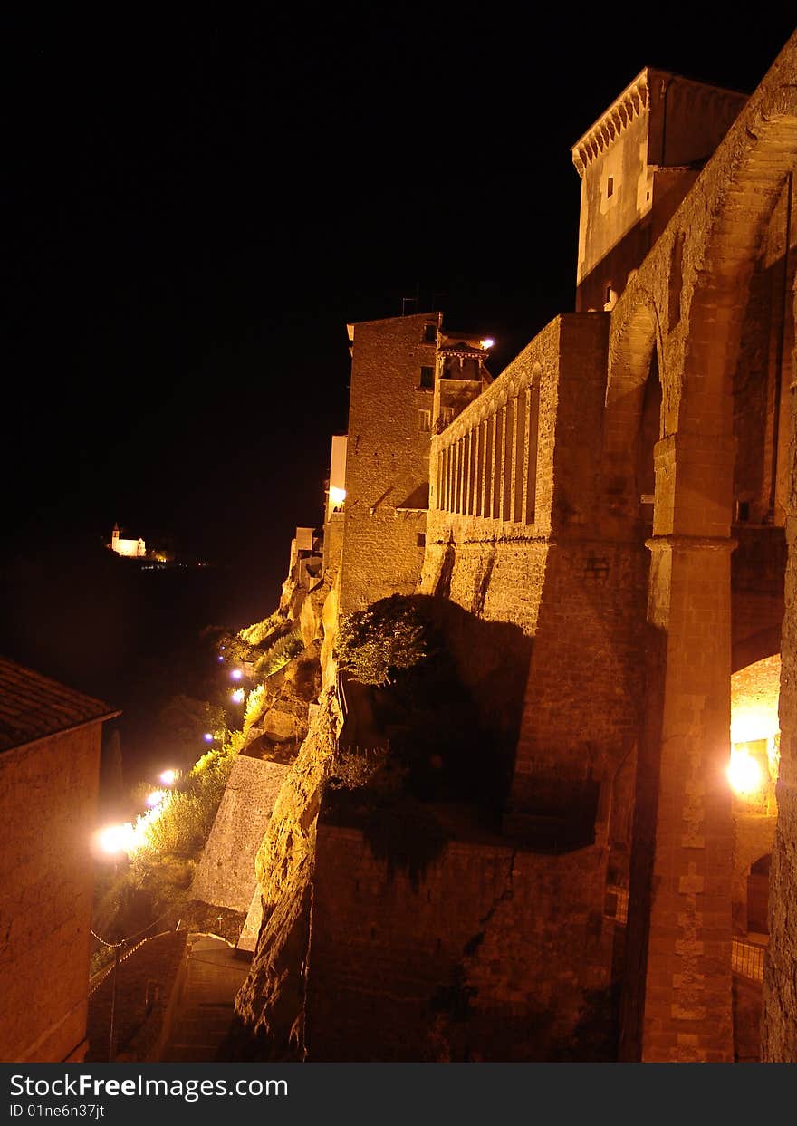 A night view of Pitigliano, an ancient town in the South Tuscany, built on stone. A night view of Pitigliano, an ancient town in the South Tuscany, built on stone