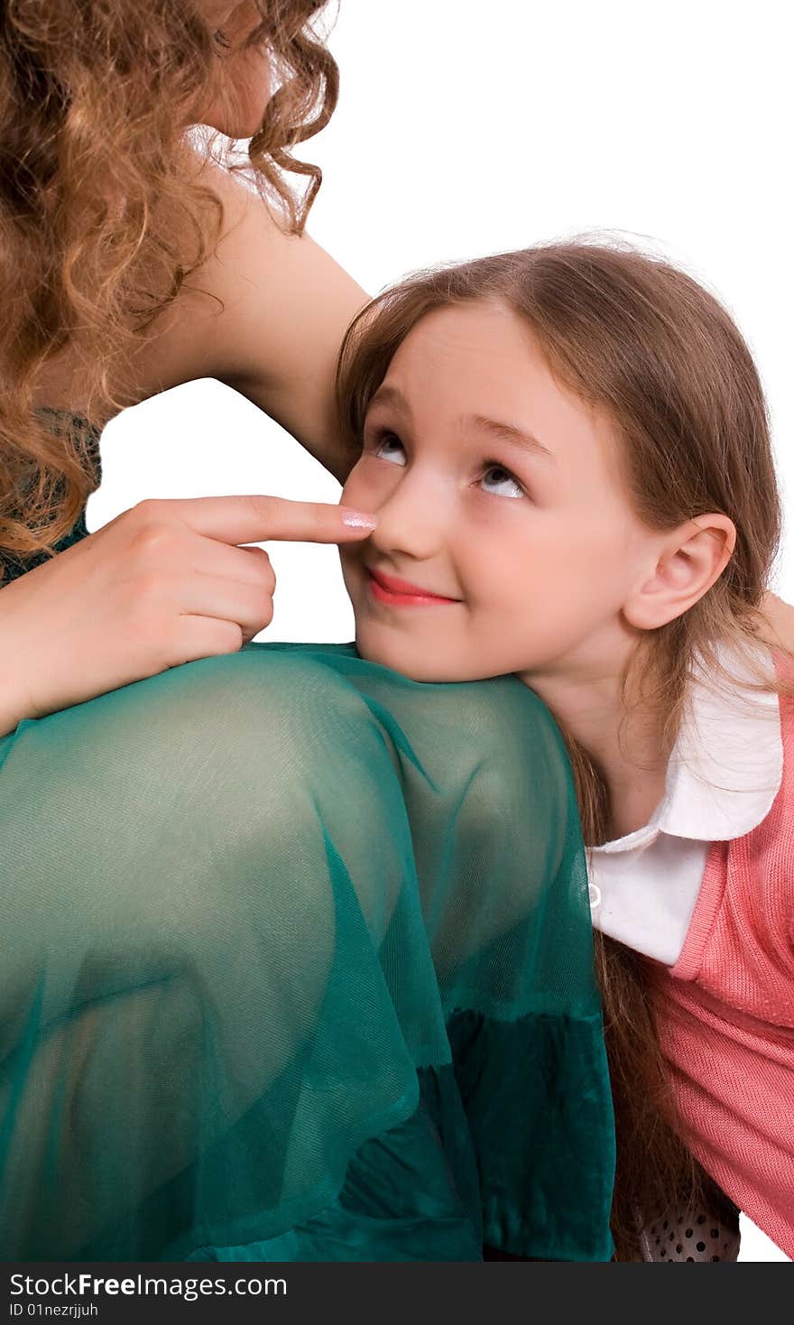 Happy little girl with her mother isolated on white with clipping path