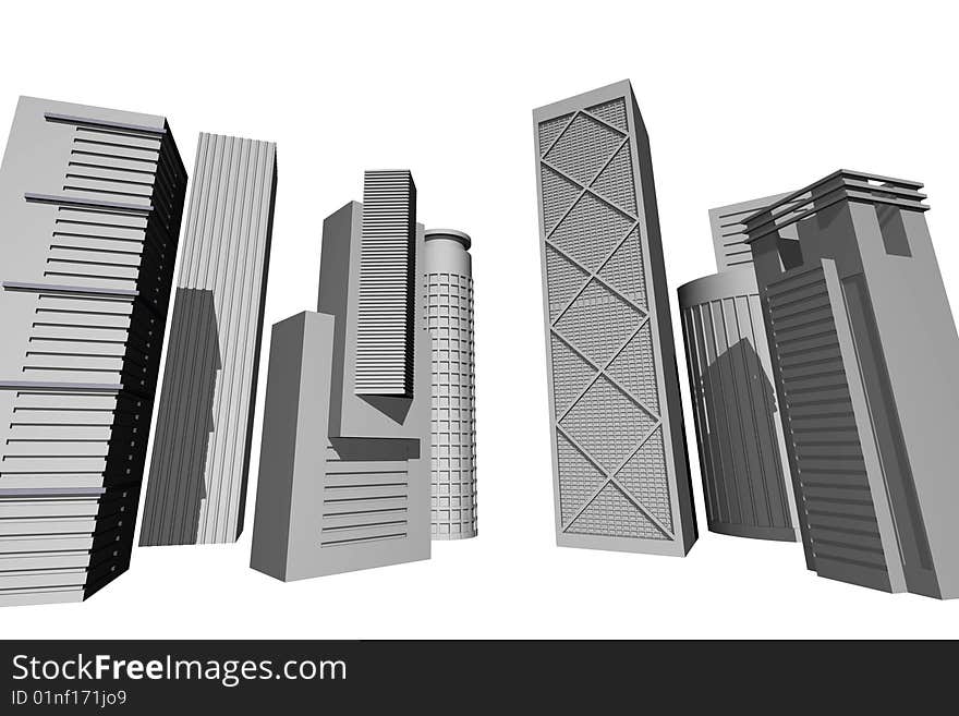 3D Render Of Modern Skyscrapers