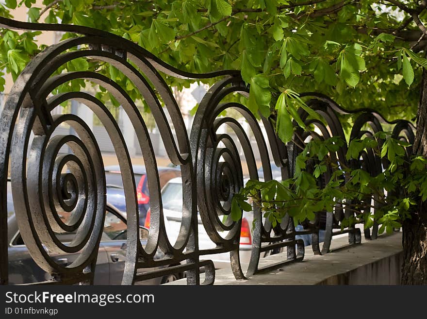 Fence surrounding art nouveau house in Moscow - House of Ryabushinsky. Built by architect Shekchtel in 1900-1903. Currently there is museum of famous Soviet writer Gorky located in this building. Fence surrounding art nouveau house in Moscow - House of Ryabushinsky. Built by architect Shekchtel in 1900-1903. Currently there is museum of famous Soviet writer Gorky located in this building.