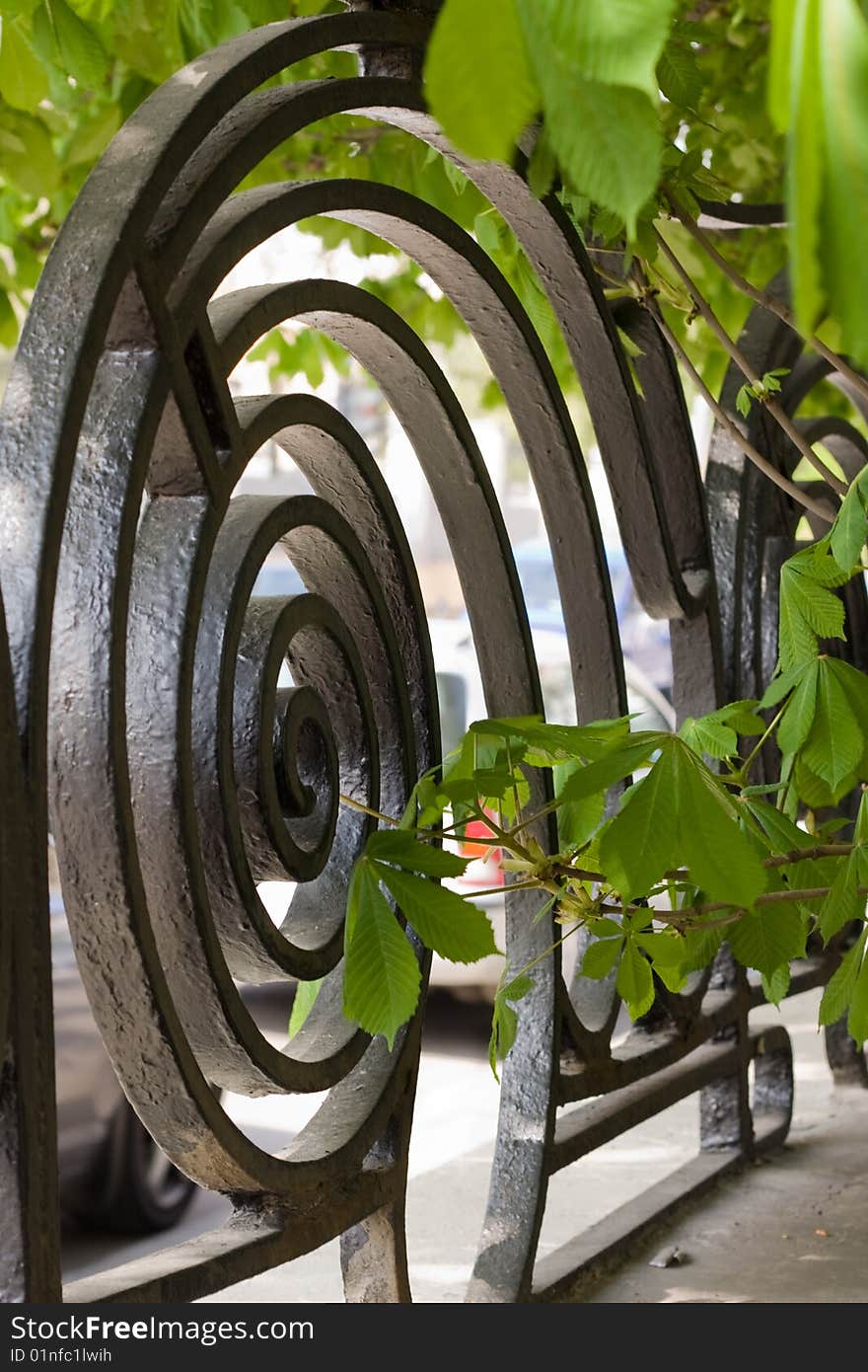 Fence surrounding art nouveau house in Moscow - House of Ryabushinsky. Built by architect Shekchtel in 1900-1903. Currently there is museum of famous Soviet writer Gorky located in this building. Fence surrounding art nouveau house in Moscow - House of Ryabushinsky. Built by architect Shekchtel in 1900-1903. Currently there is museum of famous Soviet writer Gorky located in this building.