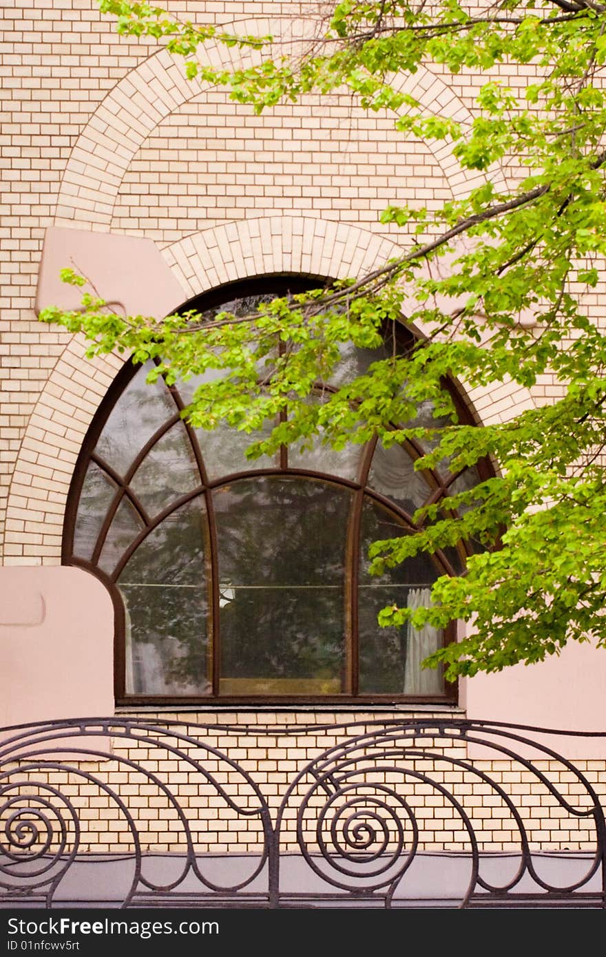 Window - element of the house in Moscow in art nouveau style - House of Ryabushinsky. Built by architect Shekchtel in 1900-1903. Currently there is museum of famous Soviet writer Gorky located in this building. Window - element of the house in Moscow in art nouveau style - House of Ryabushinsky. Built by architect Shekchtel in 1900-1903. Currently there is museum of famous Soviet writer Gorky located in this building.