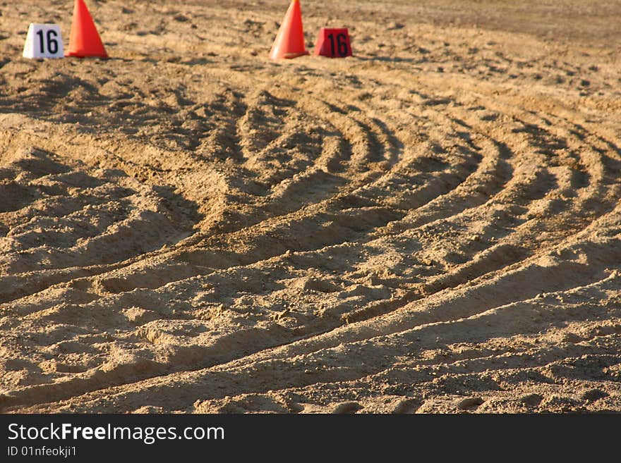 Tracks from tire in afternoon. Tracks from tire in afternoon