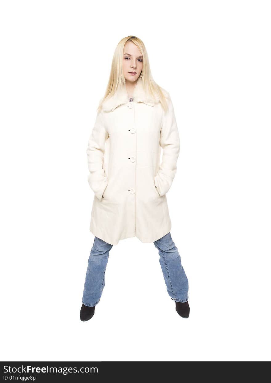 Woman - winter coat and jeans