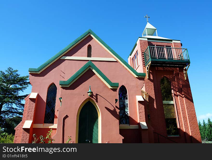 Looking up at an old parish church