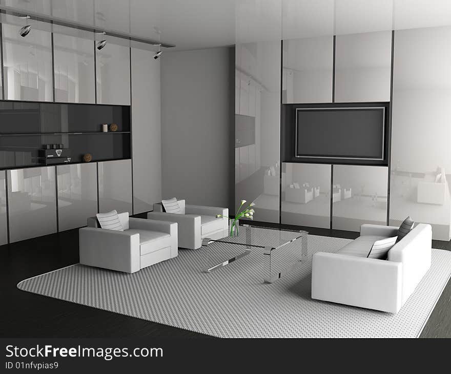 Modern interior of living room 3D