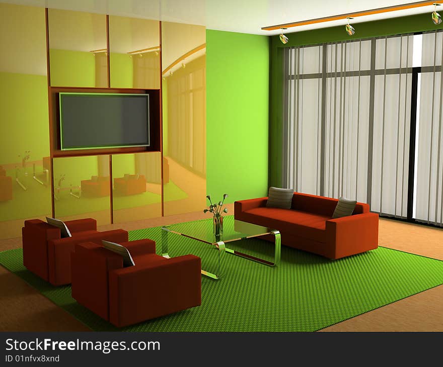 Modern interior of living room 3D