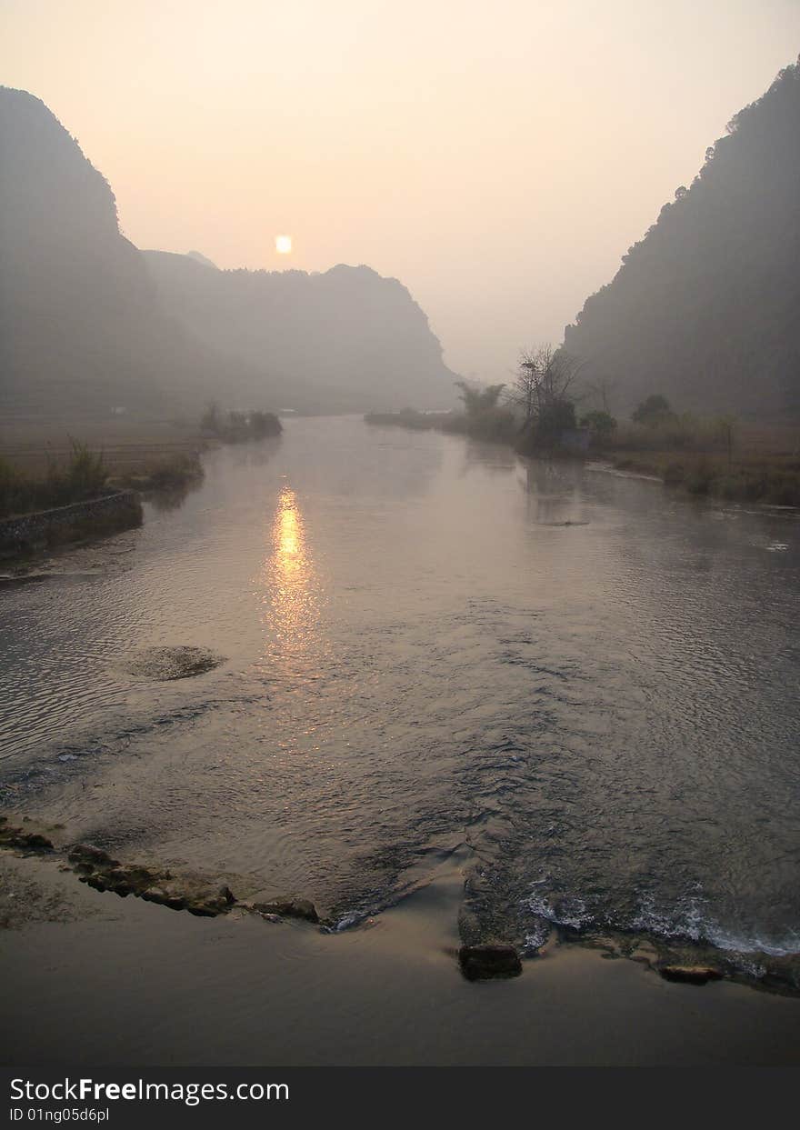 Hours of the morning sunrise and the charming scenery