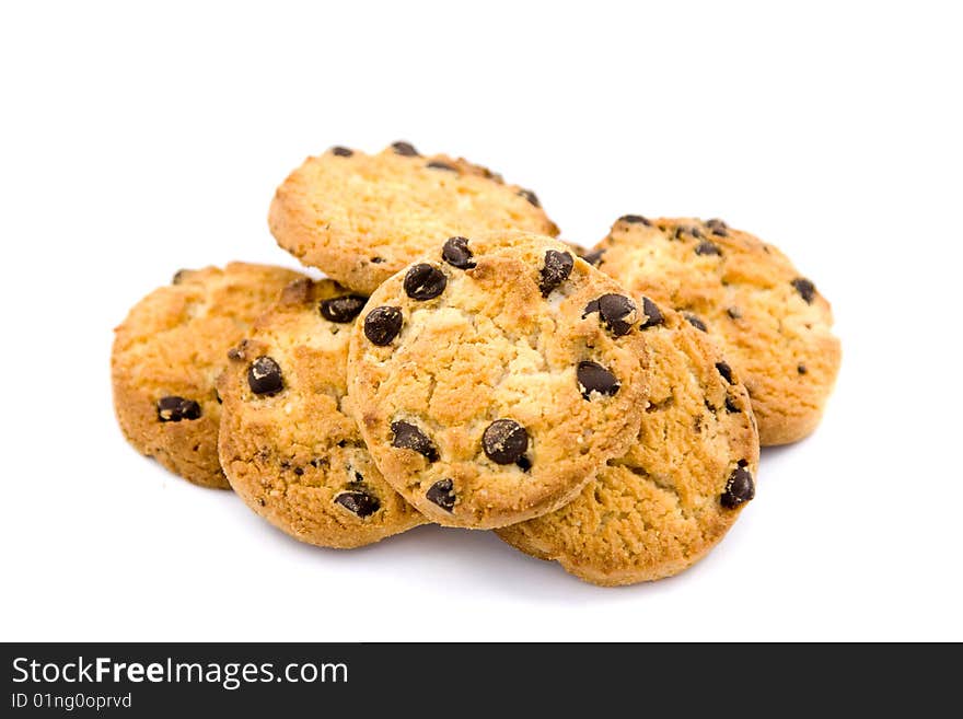 Сhocolate chip cookies on a white surface