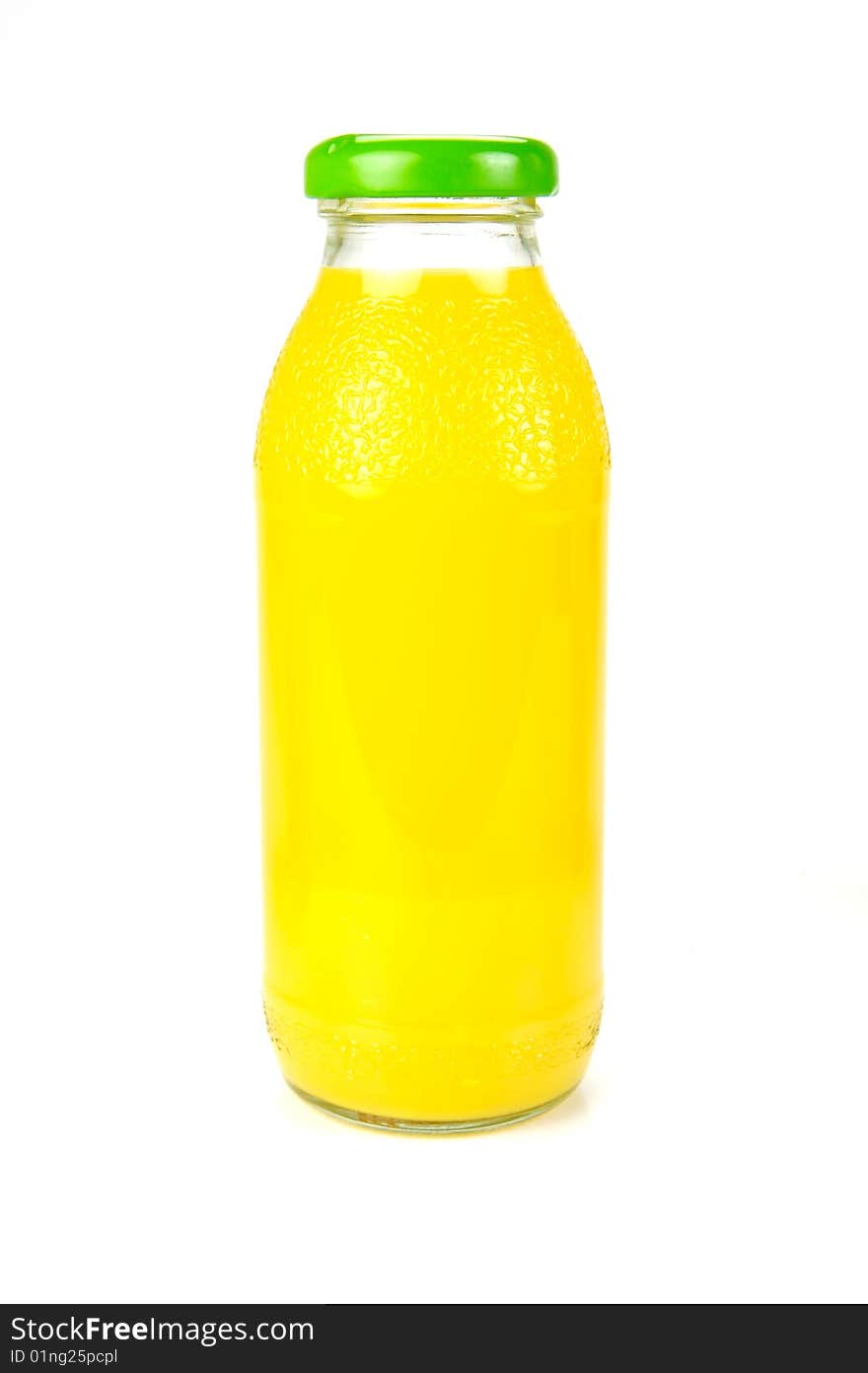 Bottles of orange juice isolated against a white background